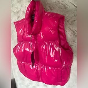 Magenta, Faux Leather, shiny, puffer vest.